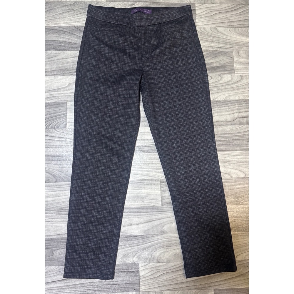 Gloria Vanderbilt Grey Plaid Pull On Trouser Pants Womens Size 10 Straight Leg